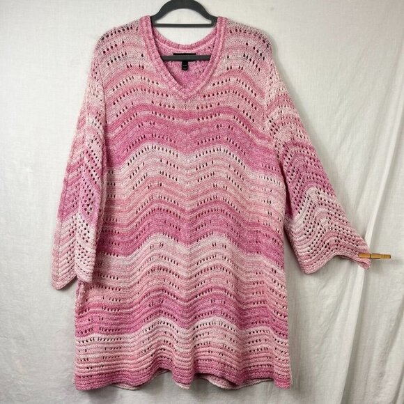 Lane Bryant Tops - Lane Bryant Crochet Bell Sleeve Tunic Womens 26 28 Boho Pink Coverup Plus Size
